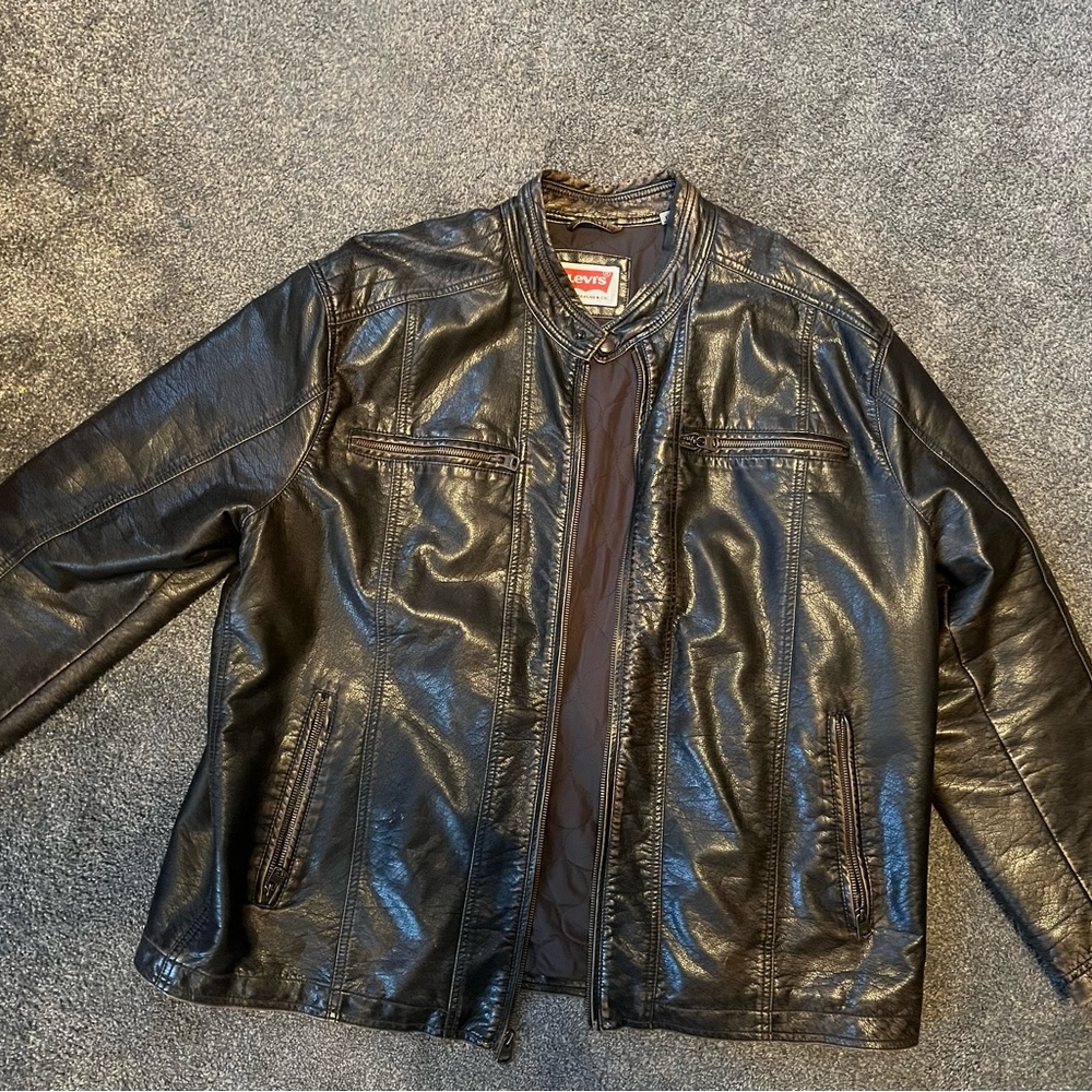 Brown distressed faux leather jacket